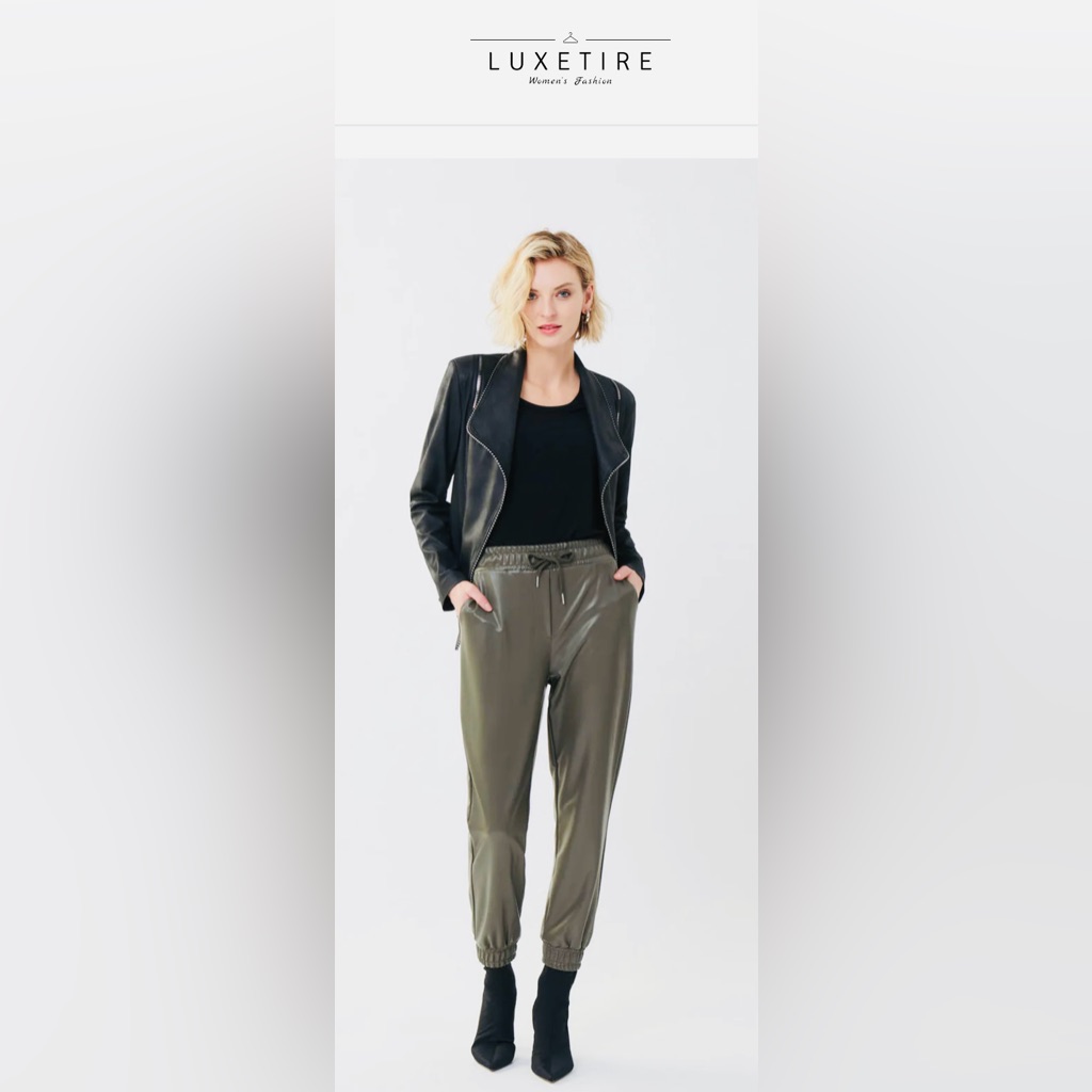 Joseph Ribkoff Vegan Leather Joggers In Avocado Size 14 Style 223166